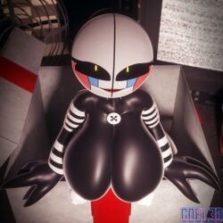 3d big_breasts big_butt big_thighs black_skin coel3d cute dark_skin five_nights_at_freddy's five_nights_at_freddy's:_sister_location five_nights_at_freddy's_2 fnaf luiske476 marionette_(fnaf) merellyn puppet_(fnaf) rule_63 security_puppet_(fnaf) smile solo