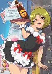 artist_logo artist_name artist_signature beer beer_bottle bottle brown_eyes chocker clothing colombian disgusted disgusted_expression female female_focus flat_chest freckles green_hair hispanic hispanic_virtual_youtuber horseshoe indie_virtual_youtuber latam_virtual_youtuber light-skinned_female light_skin maid maid_headdress maid_uniform ryumivt sebasdono short_hair small_breasts standing twitch twitch.tv virtual_youtuber vtuber yellow_eyes youtube youtube_hispanic