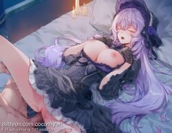 1boy 1girl 2026 ai_generated bed_sheet black_dress black_gloves black_headwear black_swan_(honkai:_star_rail) blush bra breasts breasts_out candle censored closed_eyes clothed_female_nude_male clothed_sex clothes_lift clothes_pull cocomiyart crossed_bangs dress dress_lift flower frilled_dress frills gloves hair_between_eyes hair_spread_out hat hetero highres honkai:_star_rail indoors large_breasts long_hair long_sleeves lying missionary mosaic_censoring motion_lines nipples nsfw nude on_back on_bed open_mouth penis pillow purple_bra purple_hair pussy rose sex solo_focus spread_legs uncensored underwear vaginal very_long_hair