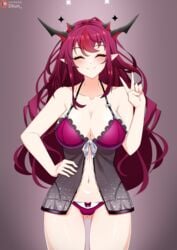 babydoll dkun hololive hololive_english hololive_english_-promise- irys lingerie negligee panties peace_sign virtual_youtuber