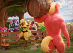 3d absurd_res anthro apple applejack_(mlp) balls big_macintosh_(mlp) blush bottomwear bucket clothing container embarrassed equid equine female fluttershy_(mlp) food friendship_is_magic fruit genitals grass group hasbro hi_res hooves-art horn horse looking_at_penis male male/female male_focus mammal my_little_pony mythological_creature mythological_equine mythology nude outside penis penis_awe pinkie_pie_(mlp) plant pony rainbow_dash_(mlp) rarity_(mlp) rock skirt twilight_sparkle_(mlp) unicorn unicorn_horn