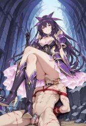 1boy 1girls ai ai-created ai_assisted ai_generated chastity chastity_cage chastity_device cunnilingus date_a_live dominant_female elkazama_yumi facesitting female female_domination femdom male malesub marked oral sex sitting_on_face sitting_on_person slave submissive_male whip_marks yatogami_tohka