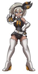 abs bea_(pokemon) chaoscroc corruption enemy_conversion female large_ass large_breasts leotard muscles muscular_female pokemon pokemon_ss team_rocket thick_thighs thigh_boots