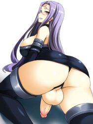 1futa balls breasts clothed clothing dickgirl elzikyuchi fate/grand_order fate/stay_night fate_(series) futa_only futanari looking_at_viewer looking_back medusa_(fate) presenting_anus presenting_hindquarters smile smiling solo_futa wakeman