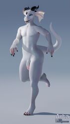 3d_(artwork) 4k 5_fingers 9:16 absurd_res anthro arta blender_(software) diamondwing digital_media_(artwork) dragon fingers genitals hi_res male nude open_mouth penis shaded_signature solo thelapdragon tongue tongue_out white_body