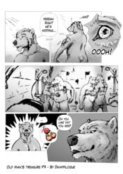 anime_effects anthro balls caressing comic dampfloque english_text foreplay genitals grope gym impending_orgy kissing male male/male mammal mature_anthro mature_male monochrome nude penis polar_bear public public_sex sex shower text ursid ursine