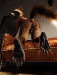 1boy 3:4 3d_(artwork) 5_toes absurd_res anthro blender_(software) bodily_fluids bondage bound brown_sofa buttplug chains chastity_cage chastity_device claws digit_ring digital_media_(artwork) dripping facial_piercing feet foot_fetish foot_focus furniture genital_fluids guardians_of_the_galaxy hi_res hindpaw jewelry kneeling male male_only mammal marvel nose_piercing nose_ring on_sofa paws piercing plug_(sex_toy) precum precum_drip procyonid raccoon restraints ring rocket_raccoon sex_toy shackled shackles sofa soles solo stormrider toe_ring toes