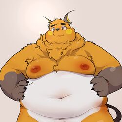 1:1 2021 absurd_res anthro barely_visible_genitalia barely_visible_penis belly genitals hi_res humanoid_hands male moobs navel nintendo nipples obese obese_male orange_body overweight overweight_male penis pokémon_(species) pokemon pokemon_(species) qqmelon888 raichu simple_background solo video_games white_body