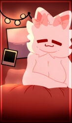bed bedroom boobs boobs_out cat_tail catgirl floating_head landscape_format lighting_effects oni_chuu owocat under_blanket