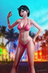 1girls 3d 3d_(artwork) absurd_res absurd_resolution absurdres bare_shoulders beautiful_woman belly bikini black-haired_female blue_eyes blurred_background cinematic_lighting cleavage collarbone disinterested duodecims emotionless emotionless_female expressionless female_focus female_only femsub grand_theft_auto grand_theft_auto_vi hand_on_hip high_quality high_resolution highres huge_breasts indifferent mature_woman nameless_character navel open_mouth palm_trees pink_bikini pinup rockstar_games short-haired_female short_hair sunglasses sunglasses_on_head text thong thong_bikini thong_bikini_bottom unbothered uncaring uncaring_female uninterested uninterested_female unnamed_character watermark
