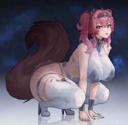 1girls ass big_ass big_breasts breasts busty crouching female female_only large_breasts looking_at_viewer lupa_(wuthering_waves) solo squatting svencorvus tail thick_thighs thunder_thighs wide_hips wuthering_waves
