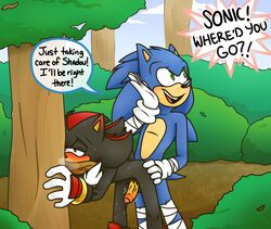 against_natural_surface against_surface against_tree anal anal_sex anthro duo english_text eulipotyphlan genitals gottagoblast hedgehog male male/male mammal outside penetration penis plant sega shadow_the_hedgehog sonadow sonic_(series) sonic_the_hedgehog sonic_the_hedgehog_(series) text tree