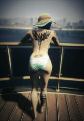 1girls 3d 3dcg absurd_res absurd_resolution absurdres arm_tattoos ass ass_focus back_view back_view_female bare_shoulders barefoot bikini bracelets cinematic cinematic_lighting edited_screencap emotionless emotionless_female female_focus female_only filter filtered game_cg grand_theft_auto grand_theft_auto_online grey-haired_female grey_hair gta_online_female_character high_quality high_resolution highres large_ass leaning_forward mature_woman right_(artist) rockstar_editor rockstar_games short-haired_female source_request standing_at_attention standing_in_water summer text tree uncaring uncaring_female