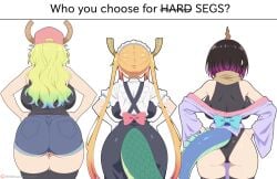 absurd_res absurdres ai_generated ass ass_focus back back_view big_ass black_hair blonde blonde_female blonde_hair blue_hair butt butt_focus dragon dragon_girl dress elma_(dragon_maid) female female_focus funny gloves green_eyes hard hat hentai hi_res high_quality high_resolution highres horn horns huge_ass kobayashi-san_chi_no_maidragon long_sleeves looking_away lucoa lucoa_(maidragon) maid maid_dragon maid_headdress maid_outfit maid_uniform massive_ass meme multicolored_eyes multicolored_hair perfect_body perfect_boobs perfect_legs pov purple_eyes red_eyes sawahebi segs tail tohru_(dragon_maid) voluptuous voluptuous_female white_background white_body white_hair yellow_hair