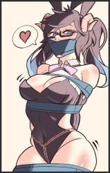 1girls armbinder arms_behind_back bondage bound bound_arms bound_legs bunny_ears bunny_girl bunnysuit cleavage crotch_rope female female_only femsub gag gagged heart_symbol png rope tape tape_gag