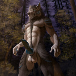 1:1 2021 animal_genitalia animal_penis anthro athletic athletic_anthro athletic_male ball_tuft balls black_hair blue_eyes blue_markings body_hair canid canine canine_penis canis claws erection fangs finger_claws forest forest_background fur genitals grey_body grey_fur grin hair happy_trail hi_res knot male mammal markings nature nature_background penis plant pubes smile solo tree tuft virtyalfobo whiskers white_body white_fur wolf