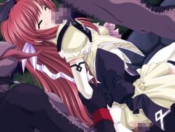 1girl 2000s_(style) 2boys blush censored closed_eyes double_penetration elbow_gloves fellatio game_asset gloves group_sex hand_on_another's_head hetero interspecies long_hair magical_girl mahou_senshi_(series) mahou_senshi_princess_tear mmf_threesome monster mosaic_censoring multiple_boys non-web_source official_art oral penis princess_tear rape red_hair ribbon saitou_natsuki self-datamine sex solo_focus spitroast tearna_lilian_transylveil thighhighs threesome tongue vaginal variant_set visual_novel_cg