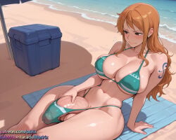 2026 ai ai_art ai_generated color colored erection erection_under_clothes futa_only futanari imminent_fellatio imminent_oral nami_(one_piece) one_piece osirix penis_cleavage pent_up self_upload stable_diffusion throbbing_penis uncensored