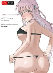 accidental_exposure ass ass_focus black_bra black_panties blue_eyes blush blushing bocchi_the_rock! bubble_butt changing_clothes embarrassed huge_ass livestream nervous pink_hair ruined_reputation taking_clothes_off taking_off_panties