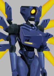 1other 2026 artist_name artist_signature big_breasts cowboy_shot derivative_work female_only grey_background gryazyuka88 humanoid_robot lowres mechanical_wings no_humans parody robot signature simple_background solo thick_thighs twitter twitter_link twitter_username ultrakill upper_body v1_(ultrakill) wings yellow_wings