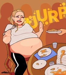 1girls bbw belly belly_button big_belly burp burping chubby chubby_belly chubby_female eating eating_food fat_belly feederism ssspinkie stuffed_belly stuffing