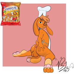 3_toes absurd_res anthro anus apron apron_only bag_of_chips balls blep butt canid canine canis chips_(food) clothing domestic_dog feet food genitals hair hat headgear headwear hi_res hot_dog male mammal nude pawpads paws penis psycho465 simple_background smile soles solo spread_butt spreading tail toes tongue tongue_out