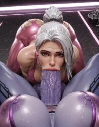 1futa 1girls ai_generated amelie_lacroix ashe_(overwatch) blowjob deepthroat eye_contact futa_on_female futa_pov futanari glossy glossy_skin hi_res highres huge_cock huge_penis latex looking_at_viewer masixi oral overwatch overwatch_2 pov pov_futa purple_body purple_skin red_eyes saliva tagme thick_penis veiny_penis white_hair widowmaker