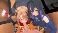 1boy 2girls 2girls1boy 3d_animation assisted_fellatio cum_in_mouth fellatio gigi_murin gigi_murin_(1st_costume) hololive male_pov natsuko oral original_voice ouro_kronii pov sound source_request tagme tdtk video virtual_youtuber
