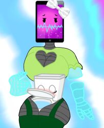 1boy 1boy1girl 1boys 1girl 1girls adamation_inc. adamationz animationepic big_breasts blushing female garter_straps genderbend genderswap genderswap_(mtf) green_outfit green_shirt green_stockings head_between_thighs head_on_thighs huge_breasts inanimate_insanity inanimate_insanity_(season_2) mepad no_text_version object_show object_shows robot robot_girl rule63 rule_63 short_sleeves stockings t-shirt thick_thighs thighs toilet toilet_(ii) white_bow zsona_creepy(artist)