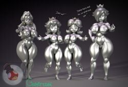 3d 3d_(artwork) 4girls barefoot big_breasts big_thighs breasts crown curvy earrings female female_only flower_earrings gamer126i hair_over_one_eye kabalmystic_(style) lips long_hair looking_at_viewer mario_(series) metal_daisy metal_peach metallic_body metallic_skin naked nintendo nipples no_pupils nude open_mouth pauline pauline_(mario) princess_daisy princess_peach princess_rosalina pussy quartet shoulder_length_hair size_difference star_earrings talking_to_viewer text thick thick_hips thick_thighs thighs wide_hips wink winking_at_viewer