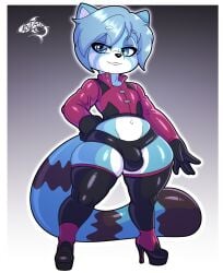 2026 absurd_res ailurid anthro balls_outline black_body black_clothing black_fur black_latex black_underwear blue_body blue_eyes blue_fur blue_hair boots bulge clothing detailed_bulge femboy feyro_(character) footwear fur genital_outline hair hi_res high_heeled_boots high_heels jacket latex latex_boots latex_clothing latex_footwear latex_legwear latex_thigh_boots latex_thigh_highs latex_underwear legwear male mammal multicolored_body multicolored_fur penis_outline pink_latex red_panda renegade-157 shoes skindentation solo standing tail thick_thighs thigh_boots thigh_highs topwear underwear white_body white_fur wide_hips