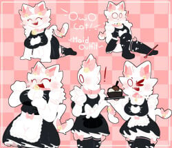 1girls cat_ears cat_tail catgirl checkered_background female floating_head holding_object maid maid_dress maid_outfit multiple_poses oni_chuu owocat solo