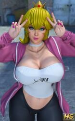 1girls 3d ass big_ass big_breasts blonde_hair blue_eyes breasts female female_only hagiwara_studio large_breasts long_hair looking_at_viewer mario_(series) navel nintendo nipples princess_peach simple_background solo standing tagme thick_thighs voluptuous