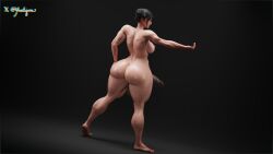 3d chun-li dark_penis futa_only futanari huge_ass huge_balls huge_butt huge_penis muscular_futa pose solo_futa street_fighter_6 studio yeetiques