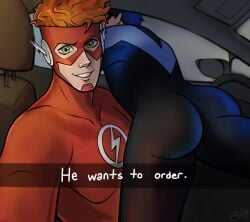 ass ass_focus awkward awkward_smile batman_(series) dat_ass dc dc_comics dick_grayson gay he_wants_to_order looking_at_ass male male_only meme nightwing staring the_flash the_flash_(series) unseen_male_face wally_west