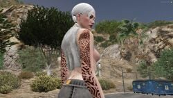 3d 3dcg absurd_res absurd_resolution absurdres arm_tattoos artist_request ass braless denim_skirt disinterested emotionless emotionless_female expressionless female_focus female_only fivem freckles game_cg game_mod glasses grand_theft_auto grand_theft_auto_online grey_skirt gta_online_female_character high_quality high_resolution highres jean_skirt large_breasts long-haired_female no_bra orange_eyes red_lipstick rockstar_editor sideboob skirt standing uncaring uncaring_female white-haired_female