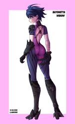 alternate_costume ass bayonetta bayonetta_(character) bayonetta_2 blizzard_entertainment clothed clothing cosplay crossover female glasses jarckius nintendo overwatch solo tagme widowmaker_(cosplay)