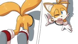 ass featureless_ass null seen023hey sonic_(series) sonic_the_hedgehog_(series) stuck_in_wall tails_the_fox