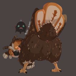 2026 absurd_res ambiguous_gender animal_genitalia anthro avian bird blush brown_body brown_feathers butt claws cloaca digital_media_(artwork) eared_owl feathers genitals hi_res long-eared_owl male_(lore) owl pastelpaints presenting presenting_cloaca presenting_hindquarters solo spread_legs spreading true_owl