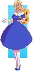 android_18 bimbofication blonde_hair dollification domestication dragon_ball dragon_ball_z femsub gloves happy_trance heart heart_eyes high_heels leggings makeup necklace red_lipstick short_hair stepfordization symbol_in_eyes wind-up_key wrenzephyr2