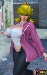 1girls 3d ass big_ass big_breasts blonde_hair blue_eyes breasts female female_only hagiwara_studio large_breasts long_hair looking_at_viewer mario_(series) navel nintendo nipples princess_peach simple_background solo standing tagme thick_thighs voluptuous
