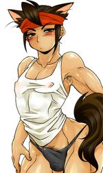 2011 3:5 4_ears akiomi_aiko animal_humanoid armpit_hair black_clothing black_underwear blush body_hair brown_eyes brown_hair brown_tail canid canid_humanoid canine canine_humanoid clothed clothing daisuke_endou dog_humanoid erection erection_under_clothing hair humanoid inazuma_eleven_(series) looking_at_viewer male mammal mammal_humanoid multi_ear shirt solo solo_male tank_top topwear underwear white_clothing white_shirt white_tank_top white_topwear