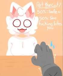 1girls :3p boobs boobs_out cat_ears disembodied_hand female floating_head looking_at_viewer looking_at_you no_clothes oni_chuu owocat percentage tongue tounge_out worried_expression