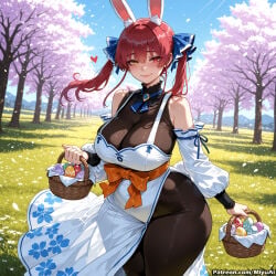 1girl ai_assisted ai_generated animal_ears bag bangs bare_shoulders basket black_legwear blue_sky blush breasts bunny_ears cherry_blossoms cleavage closed_mouth covered_navel curvaceous curvy curvy_female curvy_figure day detached_sleeves dress eyebrows_visible_through_hair female food hair_between_eyes hair_ornament hair_ribbon heart holding holding_bag holding_basket hololive houshou_marine large_breasts lips long_hair looking_at_viewer miyuai outdoors petals picnic_basket red_eyes red_hair ribbon sleeveless smile solo thick thick_ass thick_butt thick_hips thick_legs thick_thighs thighs tree twintails virtual_youtuber voluptuous voluptuous_female wide_hips wide_thighs