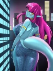 aged_up alien alien_girl alien_humanoid alien_look_like_human alternate_version_at_source alternate_version_available ass ass_focus backboob background balcony big_ass big_breasts biped blue_body blue_skin blush breasts champagne city city_background city_lights curvy_figure digital_media_(artwork) dinaurian dinosaur_girl duna_nichs fossil_fighters hourglass_figure hourglass_figured_female hourglass_figured_humanoid kayserend large_breasts long_ears long_hair long_tail looking_at_viewer magenta_hair monster_girl neon_lights night night_sky nintendo rear_view reptile reptile_humanoid see-through see-through_dress slim_waist slit_pupils tagme tail video_game_character yellow_eyes