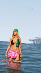 1girls 3d 3d_(artwork) 3dcg absurd_res absurd_resolution absurdres airplane andreikamarmazetka bare_shoulders beachside beautiful_woman belly bikini_top black_bikini_top blonde-haired_female blonde_hair blurred_background bracelets cinematic cinematic_lighting cleavage cropped disinterested edited_screencap emotionless emotionless_female expressionless female_focus female_only game_cg grand_theft_auto grand_theft_auto_online grand_theft_auto_v green_eyes gta_pedestrians high_quality high_resolution highres huge_breasts indifferent jet long-haired_female long_hair massive_breasts mature_woman miniskirt nameless_character navel pier pink_miniskirt pink_skirt plane pool-skirt rockstar_editor rockstar_games short_skirt skirt source_request standing standing_at_attention standing_in_water summer swim_skirt unbothered uncaring uncaring_female uninterested uninterested_female unnamed_character