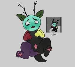 animal_genitalia animal_penis antlers balls black_body black_fur black_tail blue_eyes blue_head bodily_fluids domestic_cat felid feline feline_genitalia feline_penis felis feral fur genitals grey_background hi_res horn jester lying male mammal mewgenics miiharyn on_back open_mouth pawpads paws penis presenting presenting_penis purple_leg quadruped red_arms shaded simple_background slasher_(artist) solo standing sweat sweatdrop tail tongue_showing yellow_arms