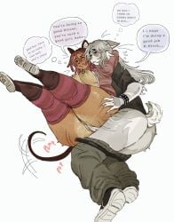 anthro areola arm_around_neck arm_around_partner bangs belt bent_legs big_breasts black_clothing black_shirt black_topwear blush bobtail_cat bodily_fluids bottomwear bottomwear_down bracelet breast_squish breasts brown_areola brown_body brown_butt brown_fur brown_hair brown_tail butt butt_grab butt_heart clothed clothing countershade_arms countershade_butt countershade_tail countershading dialogue domestic_cat dreadlocks duo ears_back english_text eyebrows felid feline felis female floating_whiskers fluffy fluffy_tail footwear freckled_face freckles from_behind_position frown fur genital_fluids genitals giggle glistening glistening_areola glistening_thighs good_girl grey_body grey_fur grey_hair gynomorph gynomorph/female hair hand_on_butt hi_res highlights_(coloring) hitch_(wolfertinger) hitomi_(wolfertinger) hoodie intersex intersex/female japanese_bobtail jewelry legs_up legwear long_hair long_sleeves lying mammal markings medium_hair mole_(marking) motion_lines mouse mouse_tail murid murine no_bra notched_ear on_side open_clothing open_hoodie open_topwear pants pants_down partially_clothed partially_inside pattern_clothing pattern_legwear pawpad_shoes penetration penile penile_penetration penis penis_in_vagina pink_highlights pivoted_ears plap praise precum precum_on_butt precum_on_penis reaching_back rodent sex shirt shoes short_sleeves short_tail simple_background smile speech_bubble spiked_bracelet spikes squish striped_clothing striped_legwear stripes stuttering sweat sweat_drip sweatdrop sweaty_face tail tail_motion tailwag tan_vulva teeth text thick_eyebrows thick_thighs thin_tail thought_bubble topwear trans_(lore) trans_man_(lore) trans_woman_(lore) vaginal vaginal_penetration vulva white_background white_butt white_fingers white_stripes wolfertinger