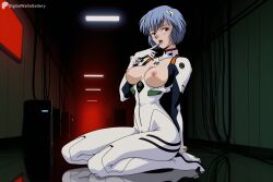 1girl ai_generated ayanami_raising_project ayanami_rei blue_hair blush bodysuit breasts breasts_out digitalwaifugallery finger_to_mouth hi_res high_quality high_resolution indoors interface_headset large_breasts looking_at_viewer medium_breasts nipples open_mouth patreon pilot_suit plugsuit red_eyes science_fiction seductive sexy short_hair sitting solo uncensored watermark white_bodysuit