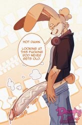 absurd_res animal_humanoid anthro big_penis brown_body clothed clothing doughyleo fur genitals hi_res humanoid humanoid_genitalia humanoid_penis lagomorph lagomorph_humanoid leporid leporid_humanoid male mammal mammal_humanoid penis penis_awe rabbit rabbit_humanoid solo tan_body tan_fur unbuttoned_bottomwear usagi(dougyleo) vein veiny_penis